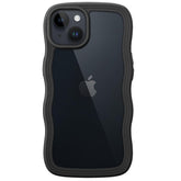 JETech Cute Case for iPhone 14 Plus 6.7-Inch, Wave Frame Curly Shape Shockproof Phone Cover for Women and Girls, Clear Hard PC Back (Black)